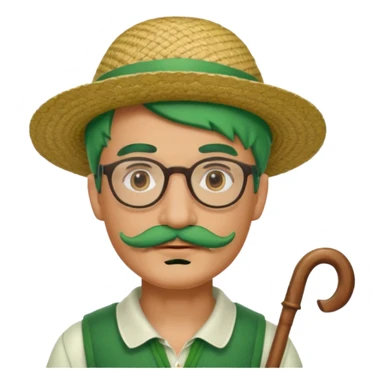 venice gondolier with green hair, iconic hat, normal glassess and mustache sticker