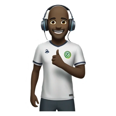a white man is very happy because his favourite team has won a match he is wearing a headphone and standing in a ground behind him stadium is present sticker