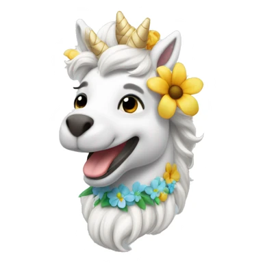 Uniconio sonriente de pelo celeste y piel blanca con un collar de flor de colores sticker