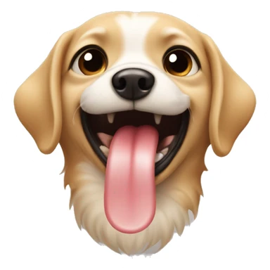 Depict a emoji that shows “yummy” with a picture of a small dog, licking its lips with its tongue sticker