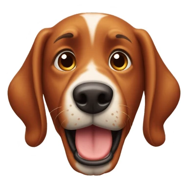 a big red/brown dog that’s goofy and has a head bump sticker