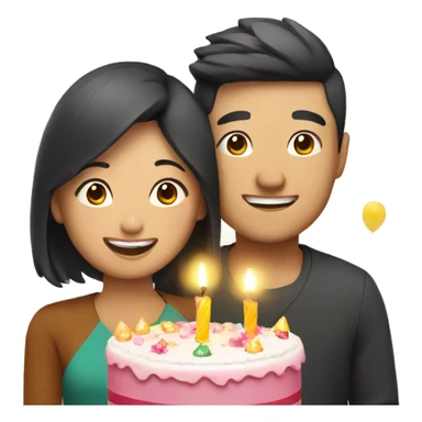 Asian couple celebrating birthday sticker