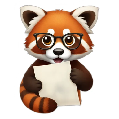 a red panda with glasses holds a piece of paper sticker