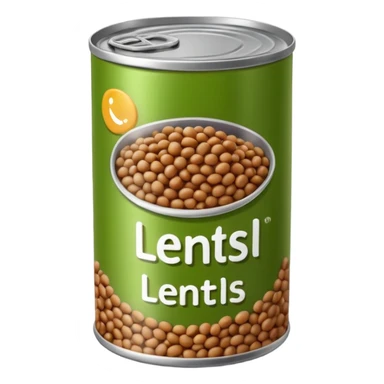 open can filled with moist, shiny brown-green lentils, smooth surface, soft rounded shapes, a few lentils spilling at the edge, no spoon, no label, no garnish, soft lighting, subtle shadows, transparent background, emoji scale sticker