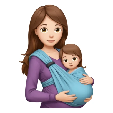 Pregnancy babywearing mom with long brown hair and fair skin with a small baby and wrap  sticker