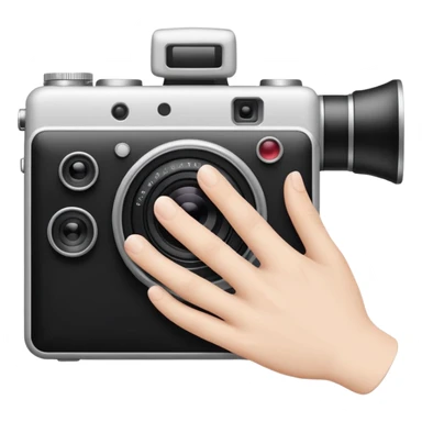Minimalist emoji-style sticker of a photo camera ejecting a photo, but a hand comes out instead. Black and white, surreal icon.
 sticker