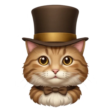 cute tabby cat with fluffy fur and a brown top hat sticker