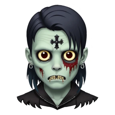 zombie boy with black symmetrical wolfcut medium long hair and piercings sticker