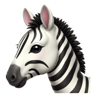 Cinematic Cute Zebra Portrait Emoji, Head tilted playfully and inquisitively, featuring a glossy, intricately striped fur of black and white, a refined, horse-like head with a long snout and alert ears, and round, sparkling eyes filled with curious wonder, Simplified yet irresistibly adorable features, highly detailed, glowing with a warm, friendly glow, high shine, affectionate and spirited, stylized with a touch of savannah whimsy, bright and endearing, soft glowing outline, capturing the essence of a mischievous yet loving zebra that feels like it could prance out of the screen and into your arms! sticker