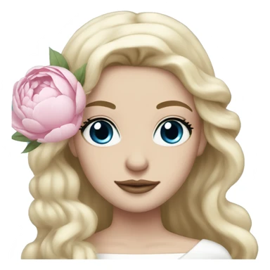 White bride with long light blonde hair and blue eyes with light pink peonies in hair white skin  sticker