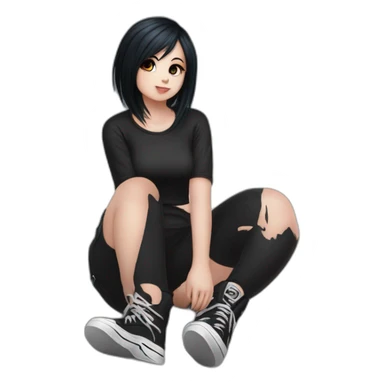 Full body curvy emo girl sits on the floor черная юбка белые трусики рваные полосатые чулки sticker