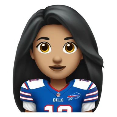Girl with long black hair wearing buffalo bills jersey sticker