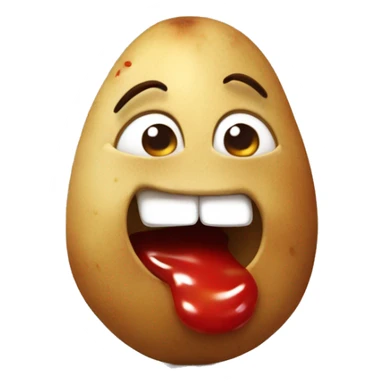 Tiny potato laughing with squinty eyes and ketchup tears sticker