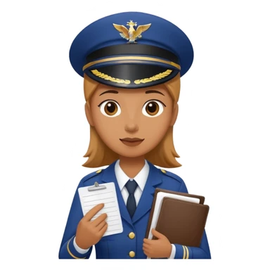 A person wearing a travel uniform and holding a travel document, requesting for travel duty flight, detailed and expressive sticker