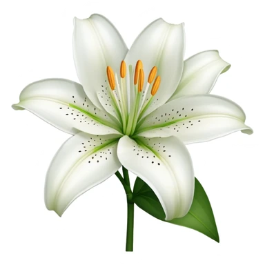 Botanically accurate white lily flower with exactly six petals, six stamens, and green stem sticker