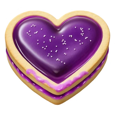 Realistic shortbread cookie in the shape of a heart with violet jelly middle filling and sprinkled powder sugar on top. sticker