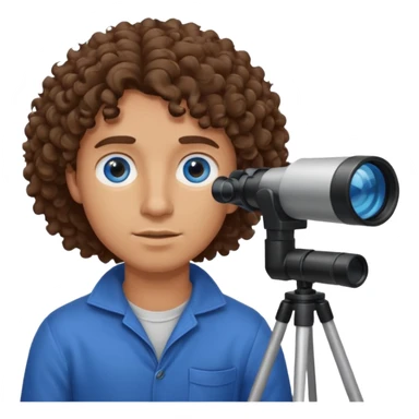Guy with curly brown hair and blue eyes looking through a telescope  sticker