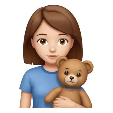 A Girl with Brown hair and Brown eyes with a t-shirt of a Teddy bear sticker