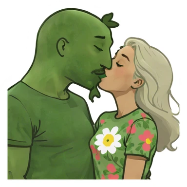 Girl with long blonde hair of a couple kissing give the guy brown and white mixed hair sticker