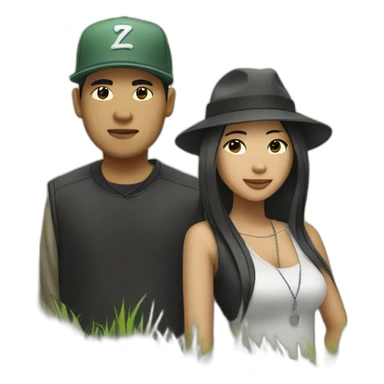 asian male rapper and a female songwriter in a huge grassland sticker