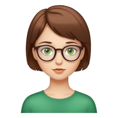 girl with green eyes, brown short hair and glasses sticker