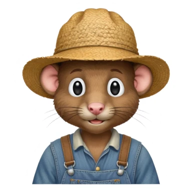 farmer rat in denim overalls with a straw hat sticker