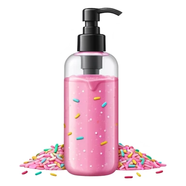 Pink shower gel light pink bottle with sprinkles and confeti on the bottle  sticker