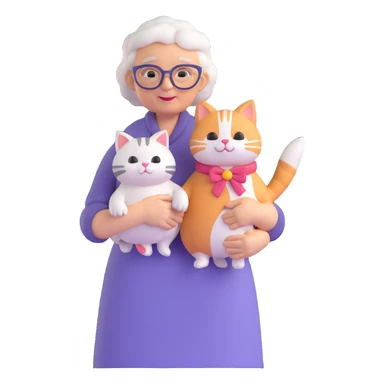 old lady in a dress holding a fluffy cat sticker