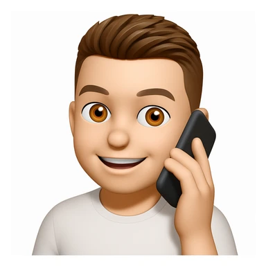 Based on these photos, make an emoji with facial features preserved, a man in a white t-shirt, talking on the phone sticker