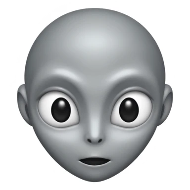 Grey alien head, almond-shaped eyes fully black with no white, slanted, pale grey skin, cartoon emoji, no background
 sticker