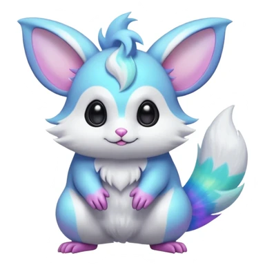 Shiny iridescent neon vibrant bioluminescent colorful pastel flourishing flurry fuzzy Absol-Minccino-Furret-Zangoose-Chinchilla-Pachirisu-Emolga-fusion-animal-Fakémon-hybrid-creature  sticker