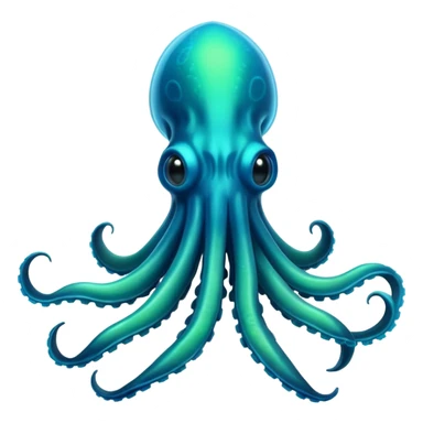3D render of Deep Sea Squid, bioluminescent deep sea style, glowing neon blue and green lights, dark background to contrast the glow, translucent organic textures. sticker