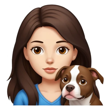 girl with dark brown long hair with her pitbull dog brown and white sticker