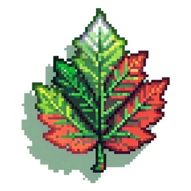 Pixel art leaf-shaped member badge with green to red gradient like changing seasons sticker