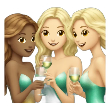 Three beautiful mermaids (one blond and two brown hair) drinking wine sticker