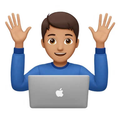 student with laptop, excited, hands up sticker