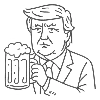 Donald Trump holding a beer, hand-drawn outlined icon sticker