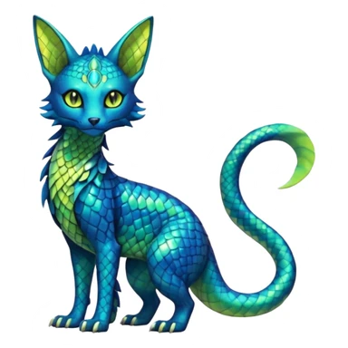 Colorful scaley scaled lime-green, turquoise, Bastet-Salandit-Umbreon-Gatomon-Vernid-Protogen-Digimon-Fakémon-Pokémon-creature  (full body) sticker