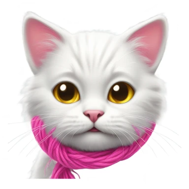 Realistic white cat playing with pink yarn sticker