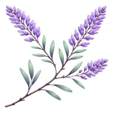 The art style is clean line art with delicate watercolor textures, pastel colors, and a dominant palette of lavender, soft lilac, and muted purple. Let the branch be more elongated sticker