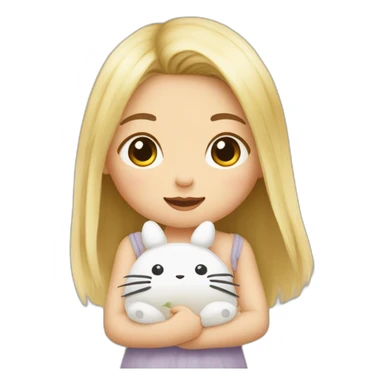 bébé fille blonde décoiffée avec une peluche Totoro  sticker