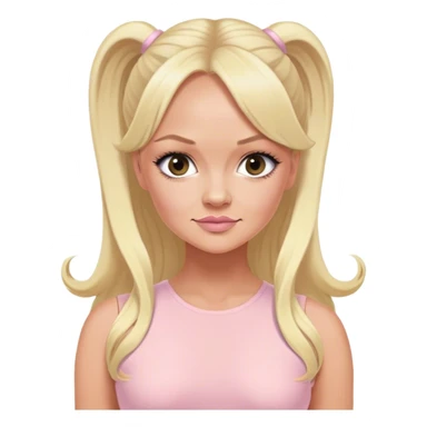 Emma bunton with long blonde ponytails wearing a light pink bodycon dress sticker