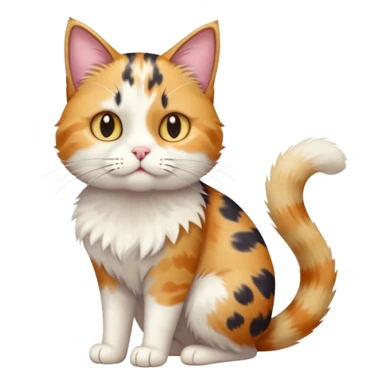 full body colourful calico tabby cat with disproportioned head with an anxious face and fully white front legs sticker