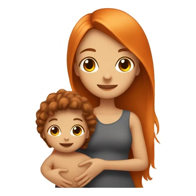 Tan Girl with long orange hair holding a brown haired baby boy sticker