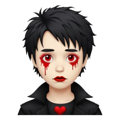 Goth boy with shaggy hair, and messy, smudged, red, lipstick  sticker