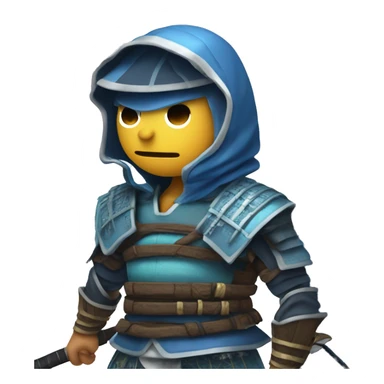 small blue samurai with a sword on his back and the word stratz on his chest sticker