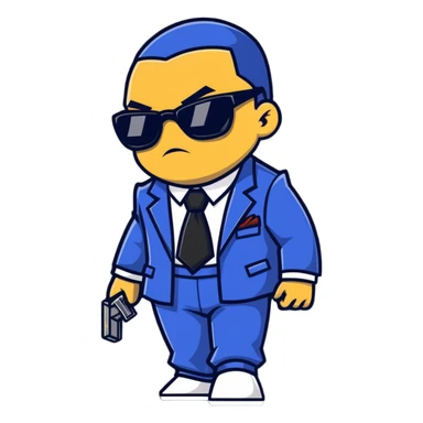 A gangster character walking with sunglasses and a power outfit in an alley, showcasing their gangster and combative nature sticker