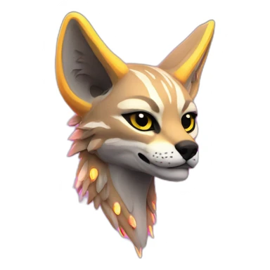 Coyote ocelot with grey and black fur and phoenix wings on back and pink ears half skeleton, neon lights sticker