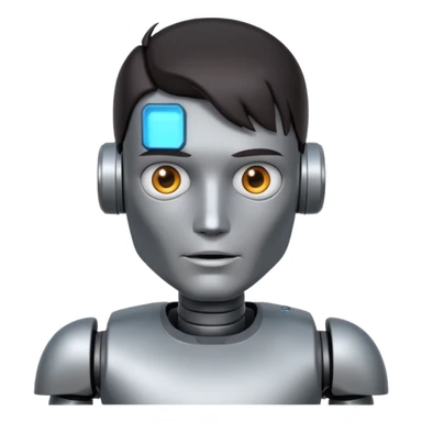male robot with dark hair color and metalic face sticker