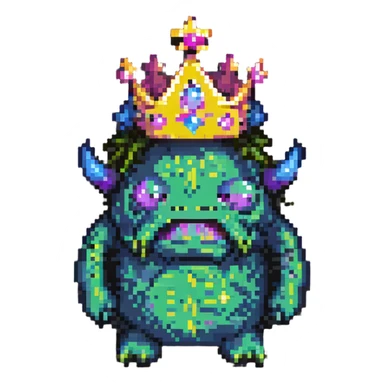 slime monster with a crown pixel art sticker